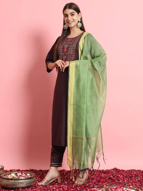 Purple Silk Blend Pant Suit 190958 Closure View